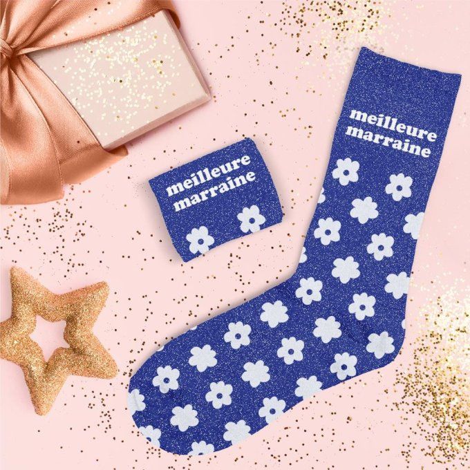 Chaussettes paillettes Meilleure marraine 