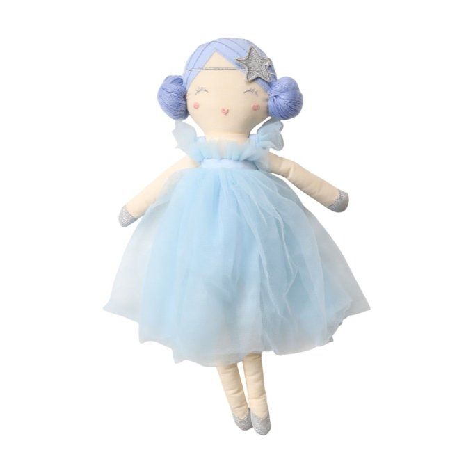 Poupée en tissu Neige en robe tulle bleu