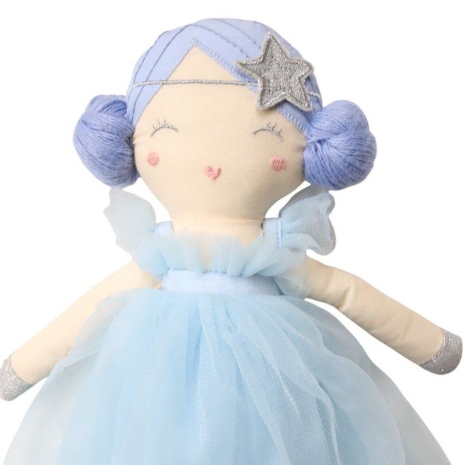 Poupée en tissu Neige en robe tulle bleu