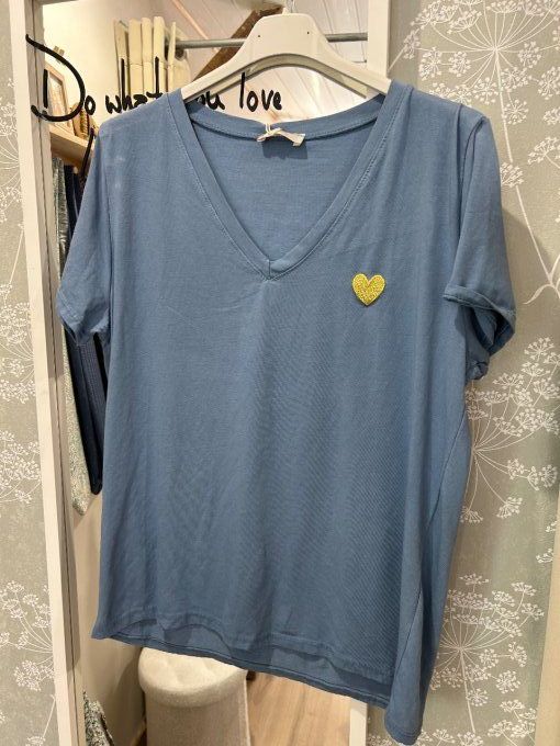 T-shirt bleu cœur 